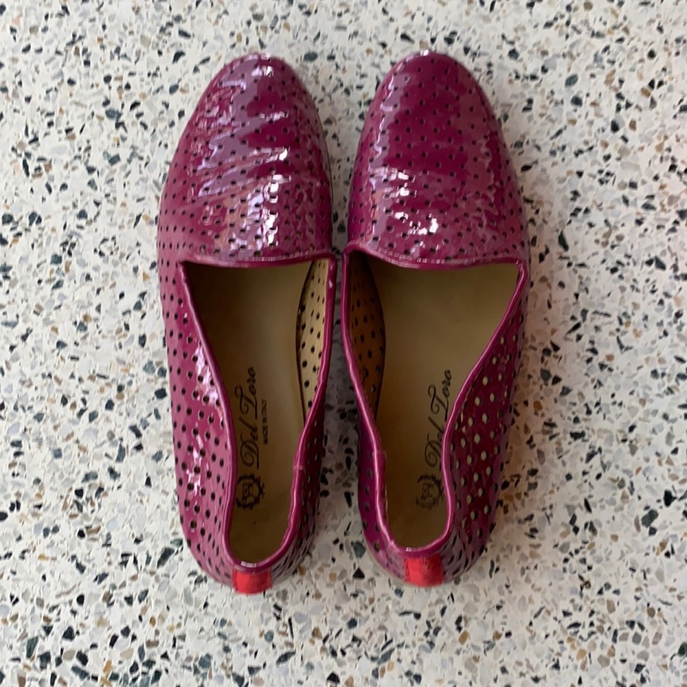 Burgundy Perforated Patent Leather Slippers